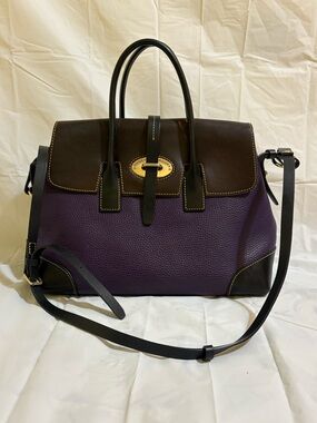 Dooney & Bourke Pebbled Leather Satchel Purple Brown Crossbody Shoulder Bag
